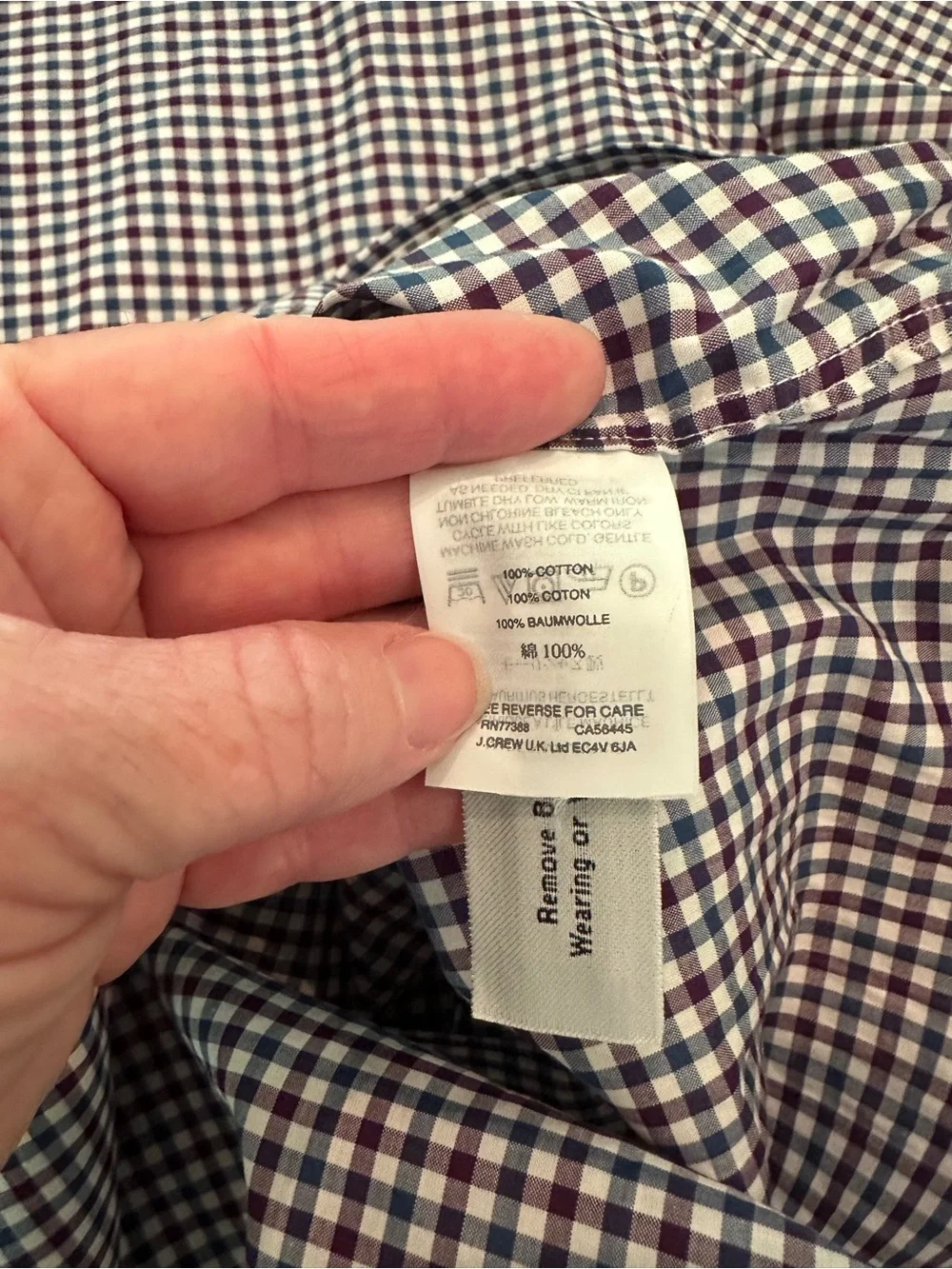 J. Crew Men's Navy Burgundy  and White Gingham Button-Down Shirt Large